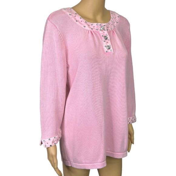 Vintage RARE Quacker Factory Womens M Pink Sweater Shirt Rhinestones & Beaded - Picture 4 of 15